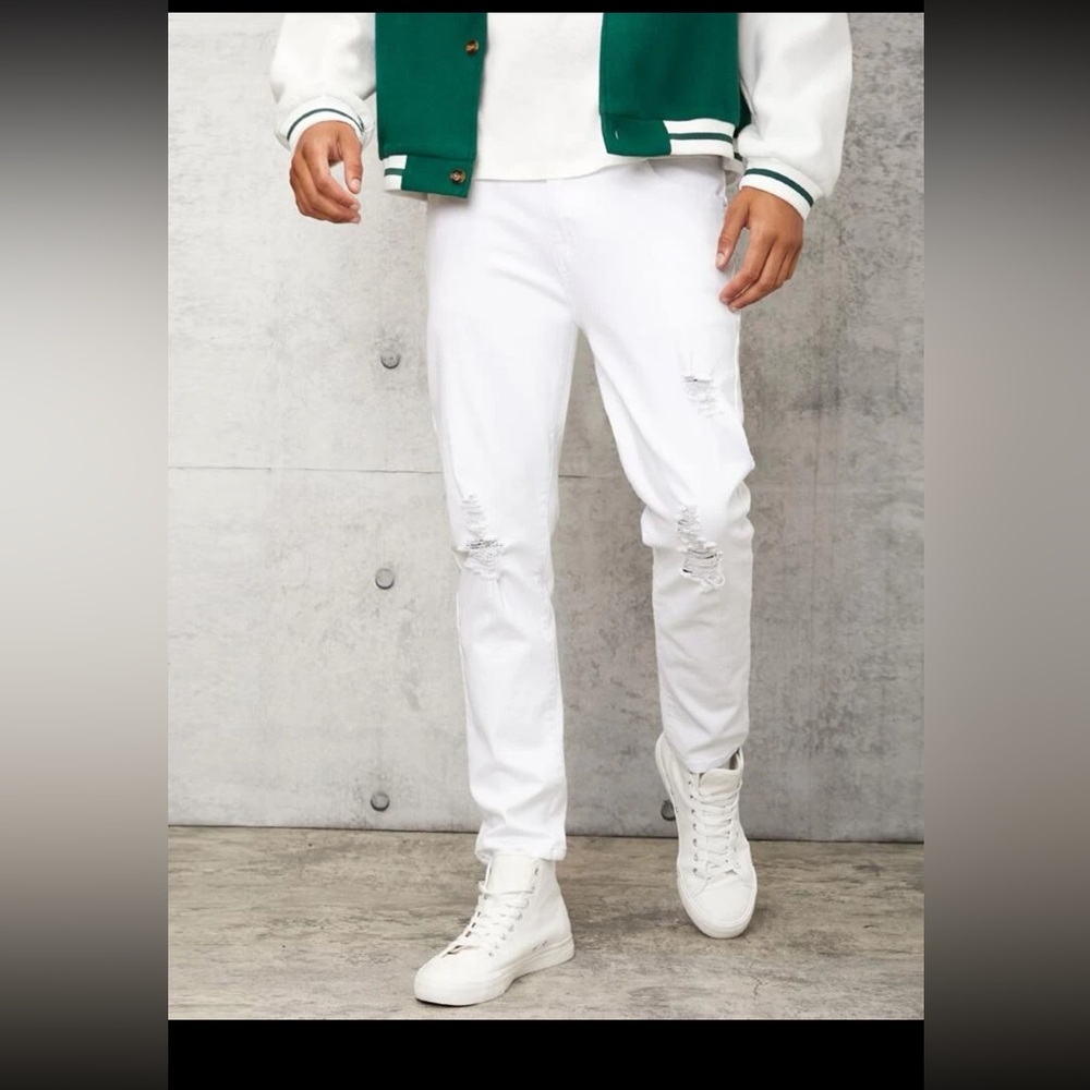 mens white ripped jeans